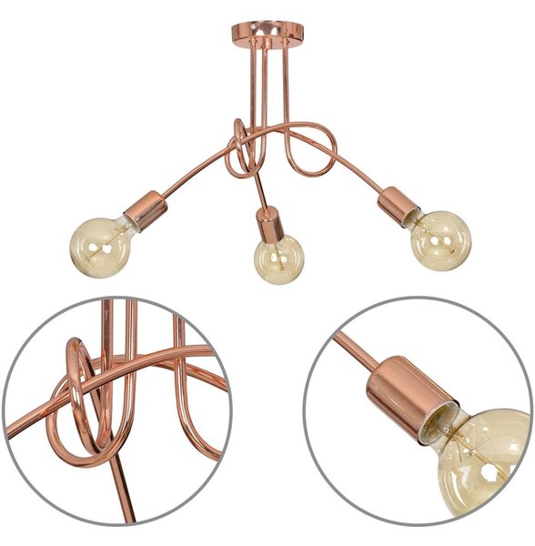 Stropné svietidlo Edison 3, medené telo svietidla