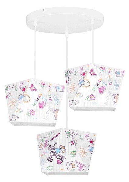 Detské závesné svietidlo Diamond, 3x biele textilné tienidlo so vzorom, o