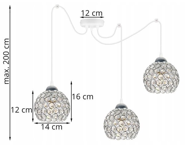 Závesné svietidlo Crystal Spider, 3x strieborné krištáľové tienidlo, (chrómové uchytenie), w
