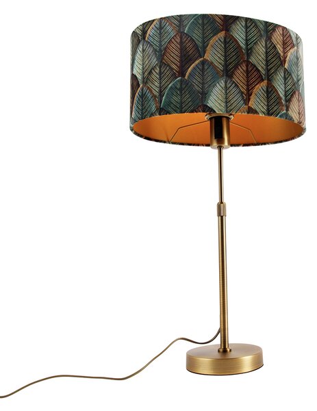 Stolná lampa bronzová s oválnym zamatovým tienidlom s dizajnom listov 35 cm - Parte