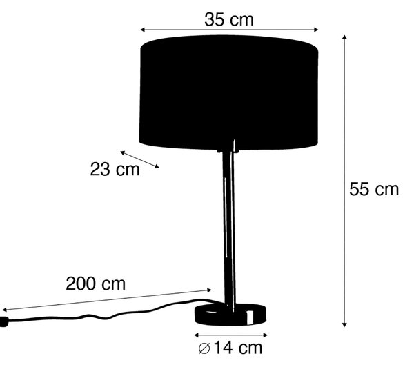Stolná lampa mosadzná s oválnym zamatovým tienidlom s motívom listov 35 cm - Simplo