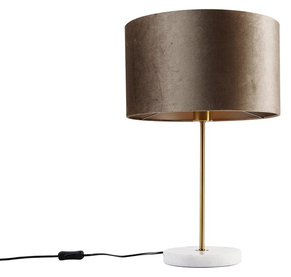 Stolná lampa mosadzná so zamatovým tienidlom taupe 35 cm - Kaso