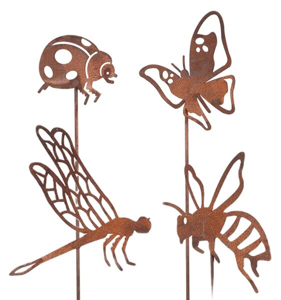 Zapichovacia záhradná dekorácia Bugs, sada 4ks, 38 cm, kov, hnedá