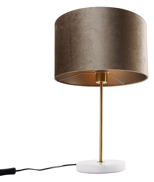 Stolná lampa mosadzná so zamatovým tienidlom taupe 35 cm - Kaso