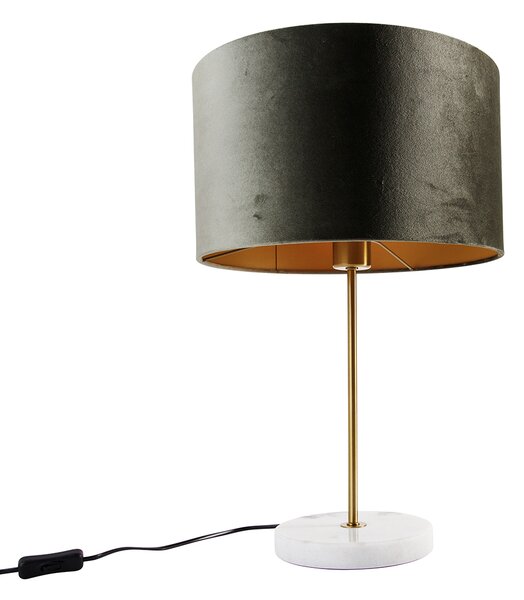 Stolná lampa mosadzná so zamatovým tienidlom zelená 35cm - Kaso