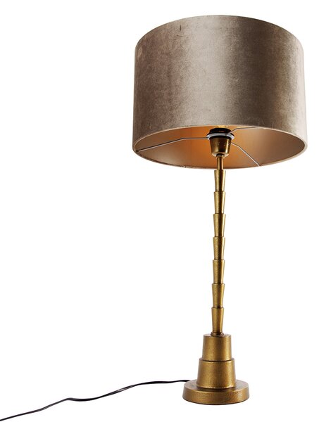 Stolná lampa bronzová s zamatovým tienidlom taupe 35cm - Pisos