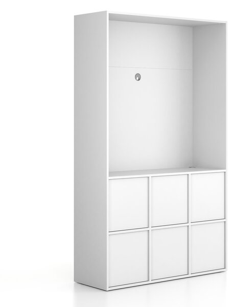 Kancelárska skriňa FRAME, 6x dvere, priestor pre TV, 1299 x 450 x 2162 mm, PUSH-lock, biela