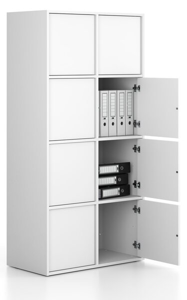 Kancelárska skriňa FRAME, 8x dvere, 872 x 450 x 1735 mm, PUSH-lock, biela