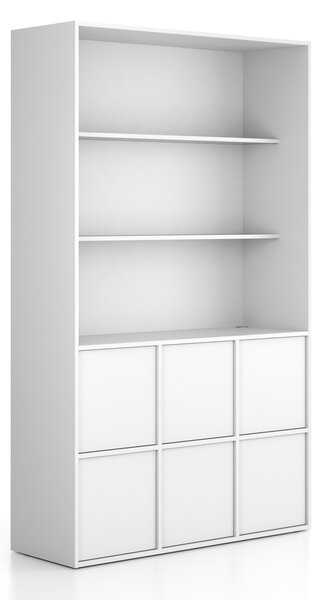 Kancelárska skriňa FRAME, 6x dvere, 2x polica, 1299 x 450 x 2162 mm, PUSH-lock, biela