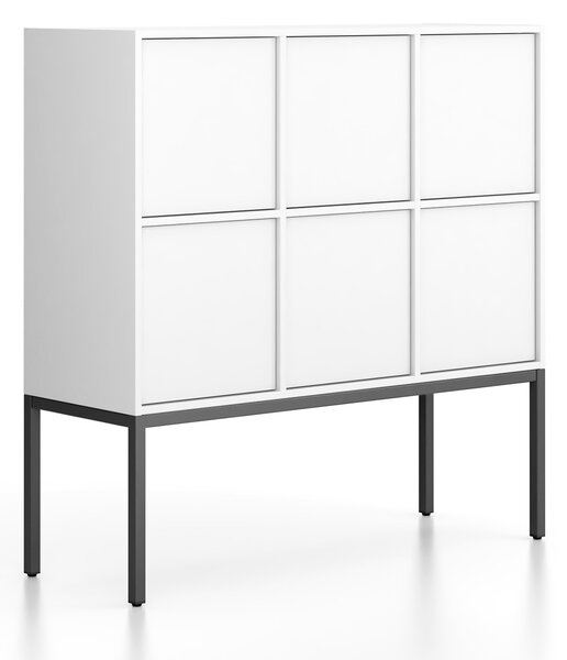 Kancelárska skriňa FRAME, nízka, čierna podnož, 6x dvere, 1299 x 450 x 1331 mm, PUSH-lock, biela