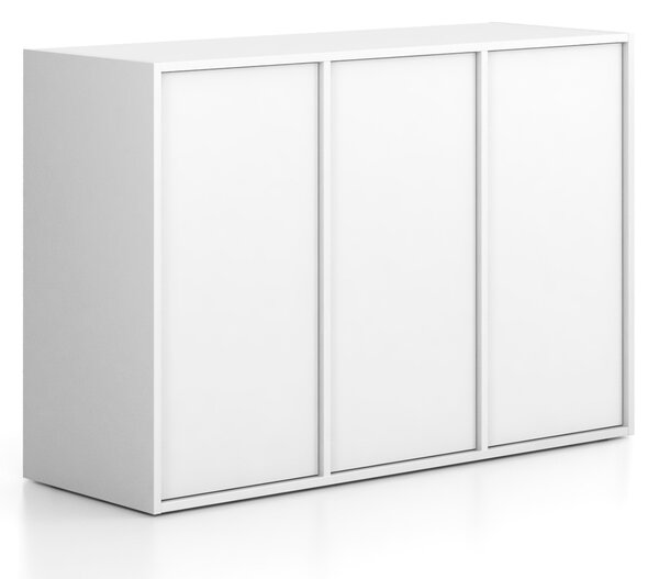 Kancelárska skriňa FRAME, nízka, 3 dvere, 1299 x 450 x 881 mm, PUSH-lock, biela