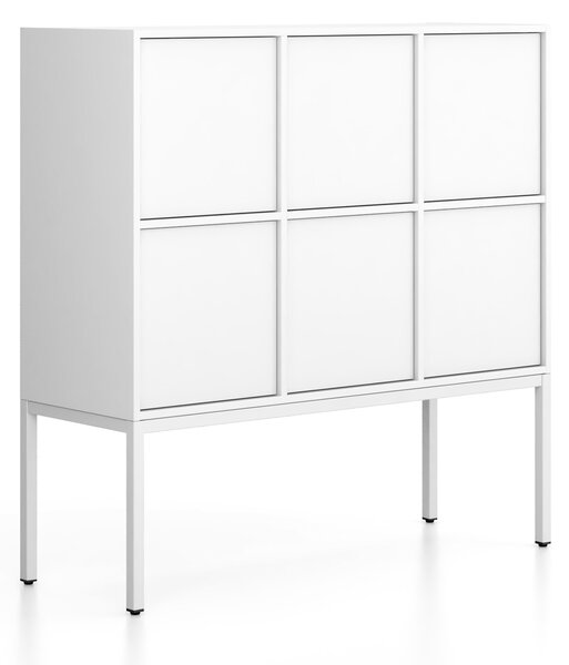 Kancelárska skriňa FRAME, nízka, biela podnož, 6x dvere, 1299 x 450 x 1331 mm, PUSH-lock, biela