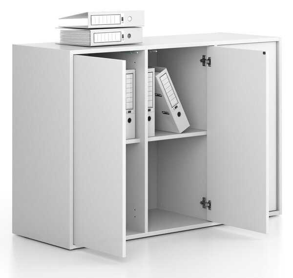 Kancelárska skriňa FRAME, nízka, 3 dvere, 1299 x 450 x 881 mm, PUSH-lock, biela