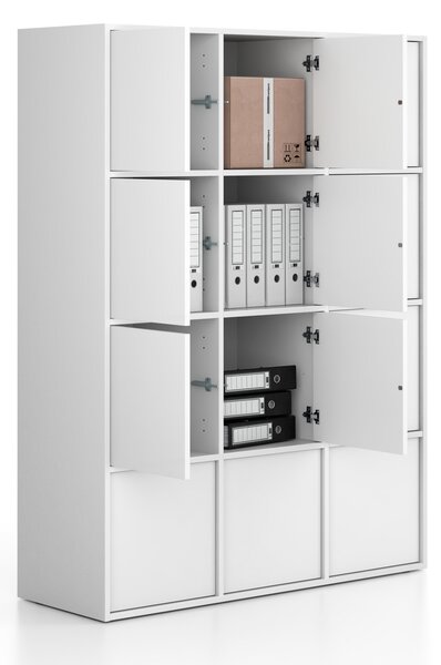 Kancelárska skriňa FRAME, 12x dvere, 1299 x 450 x 1735 mm, PUSH-lock, biela