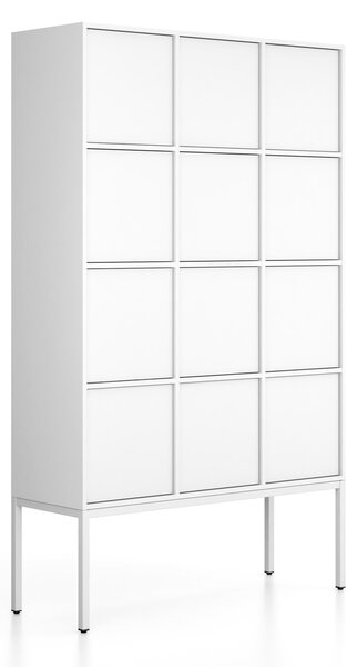 Kancelárska skriňa FRAME, biela podnož, 12x dvere, 1299 x 450 x 2185 mm, PUSH-lock, biela