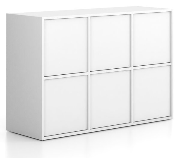 Kancelárska skriňa FRAME, nízka, 6x dvere, 1299 x 450 x 881 mm, PUSH-lock, biela