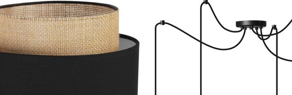 Závesné svietidlo Boho Spider, 5x jutové/čierne textilné tienidlo