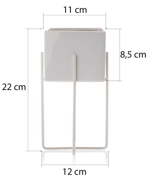 KERAMICKÝ KVETINÁČ SO STOJANOM MIZU 22X12 CM BIELA
