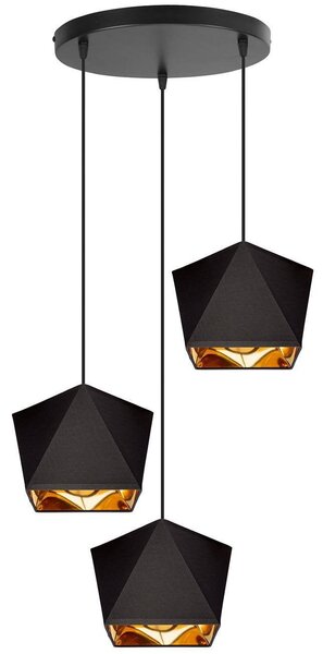 Závesné svietidlo Diamond Gold, 3x čierne/zlaté textilné tienidlo, o
