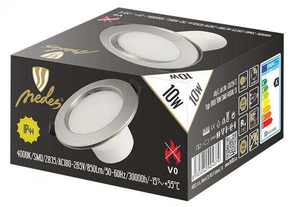 LED svietidlo 10W, IP44 do sádrokartónu nerez (LDL154/S)