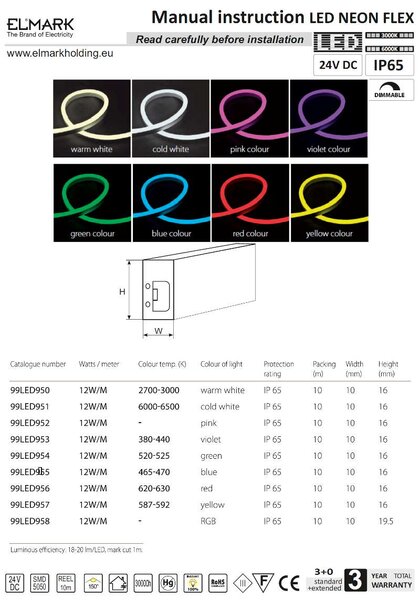 LED NEON FLEX SMD3528 24V/DC 12W/m IP65 TEPLÁ BIELA (99LED950)