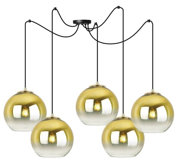 Závesné svietidlo Bergen Gold Spider, 5x zlaté/transparentné sklenené tienidlo (fi 20cm)