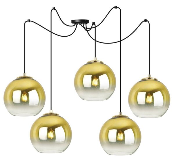 Závesné svietidlo Bergen Gold Spider, 5x zlaté/transparentné sklenené tienidlo (fi 20cm)