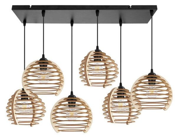 Závesné svietidlo Timber, 6x drevené tienidlo, n