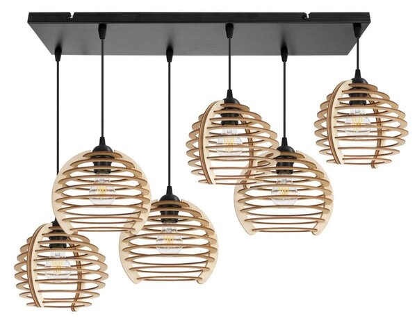 Závesné svietidlo Timber, 6x drevené tienidlo, n