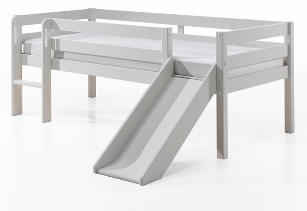 Biela detská vyvýšená posteľ so šmykľavkou Vipack Pino, 90 x 200 cm