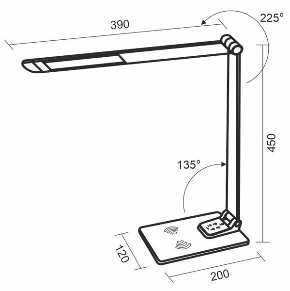 LED lampička JULIET stmievateľná s bezdrôtovým nabíjaním, časovačom a USB 12W (DL5303/B)