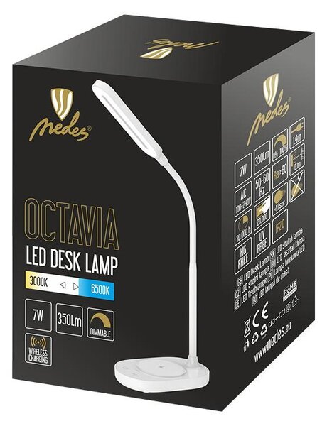 LED lampička OCTAVIA biela 7W stmievateľná s bezdrôtovým nabíjaním (DL4301/W)