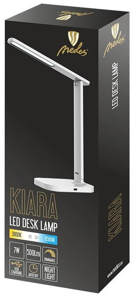 LED lampička KIARA biela 7W stmievateľná s USB +nočné svetlo + časovač (DL4304/W)