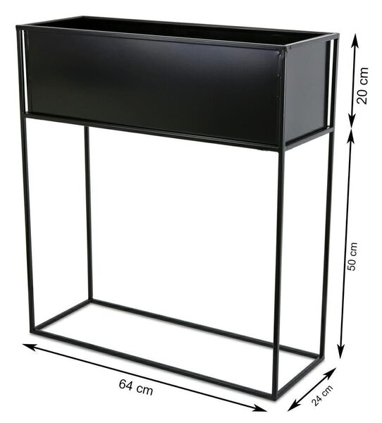KOVOVÝ KVETINÁČ SO STOJANOM RECT 70X24X64 CM ČIERNA