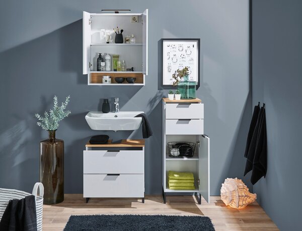 STREDNE VYSOKÁ SKRINKA, biela, farba duba, 38/106/32 cm home24 - Kúpeľňové skrinky, Online Only