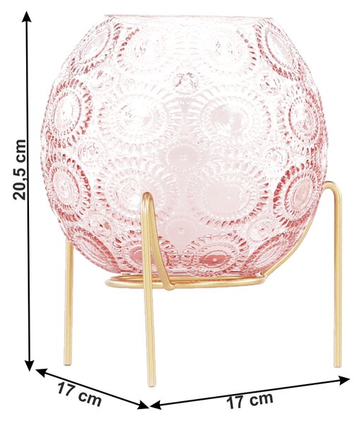 KONDELA Sklenený svietnik, ružová/zlatá, MAISI