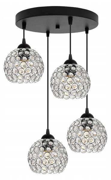 Závesné svietidlo Crystal, 4x strieborné krištáľové tienidlo, o