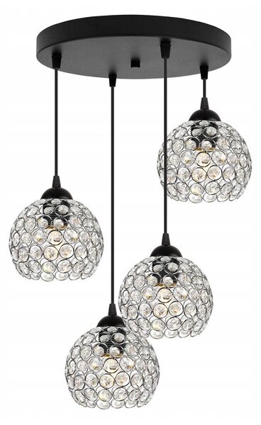 Závesné svietidlo Crystal, 4x strieborné krištáľové tienidlo, o