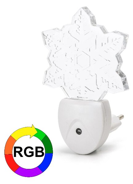 Nočné svietidlo do zásuvky EU Vločka 0,5W/30lm RGB so senzorom stmievania (AS-197452)