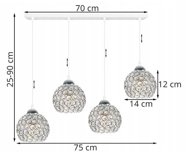 Závesné svietidlo Crystal, 4x strieborné krištáľové tienidlo, (chrómové uchytenie), w
