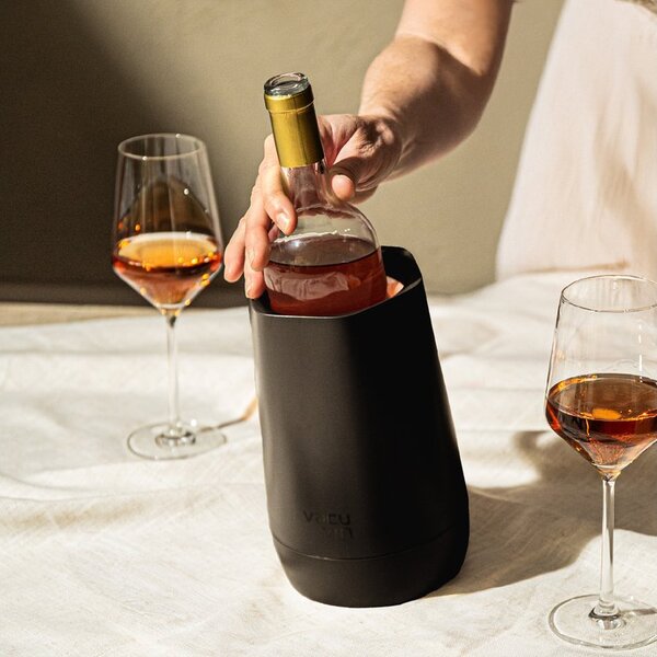 Chladiaca nádoba na víno s aktívnou vložkou HEXO Vacu Vin - čierna
