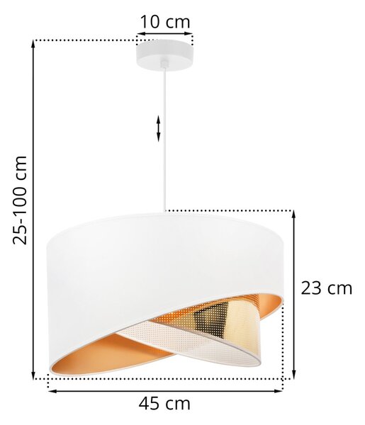 Závesné svietidlo Asti Duo2, 1x PVC/biele textilné tienidlo, (fi 45cm), g, w