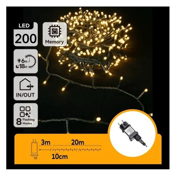 Aigostar - LED Vonkajší vianočný reťaz 200xLED/6W/230V 20m IP44 teplá biela