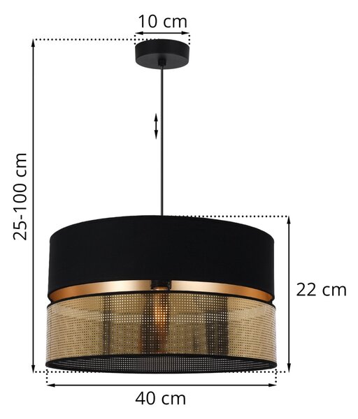 Závesné svietidlo Asti2, 1x PVC/čierne textilné tienidlo, (fi 40cm), g, b