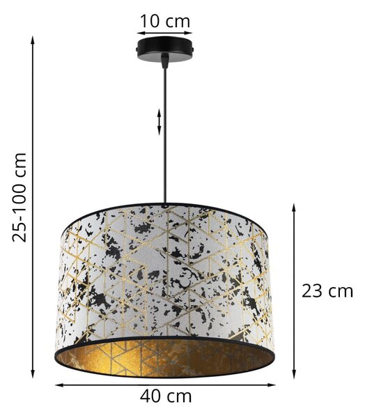 Závesné svietidlo Werona 5, 1x sivé textilné tienidlo so vzorom, (fi 40cm), g