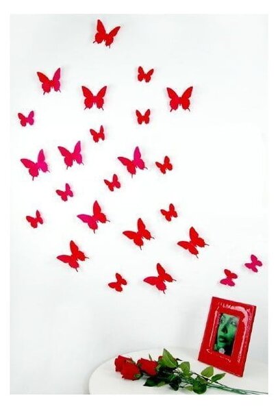 Sada 12 červených samolepiek Ambiance Butterflies
