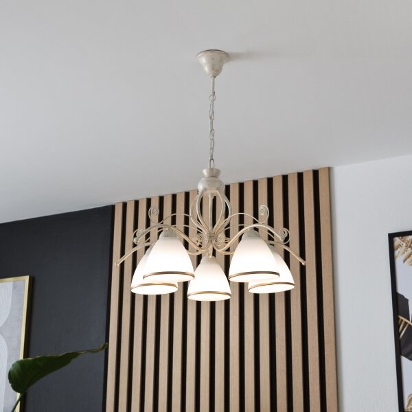 Luster na reťazi RETRO II 5xE27/60W/230V biela patina