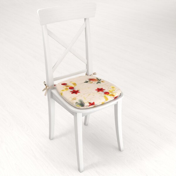 Biante Oblý podsedák Parma PM-137 Vianočné ozdoby s vetvičkami na zlato-béžovom - 39x37x3 cm