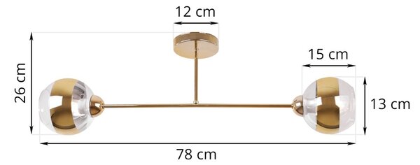 Stropné svietidlo Asturia, 2x zlaté/transparentné sklenené tienidlo, G