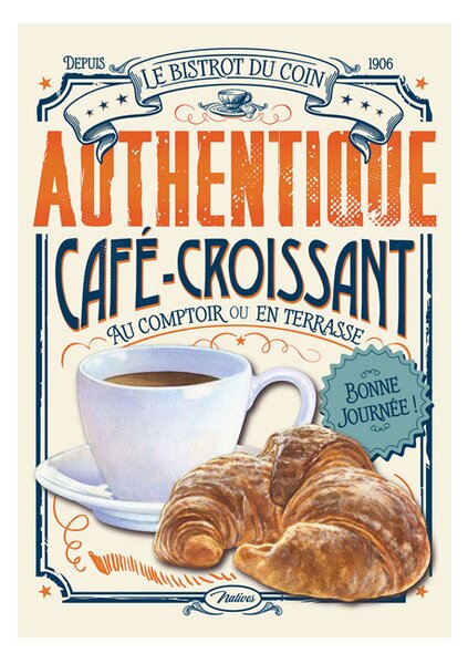 Dekoračná tabuľka L "Café croissant" 30x40 cm, plech (NT0124)